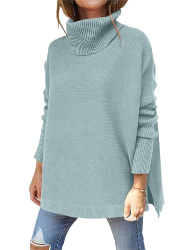 Hormtaer Pullover Damen Winter Rollkragenpullover Warm Oversized Strickpullover Rollkragen Stricken Pulli Grobstrickpullover Casual Lose Langarm Oberteile (Hellblau, XL) von Hormtaer