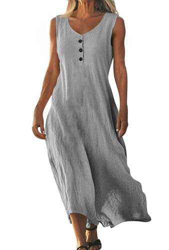 Sommerkleid Damen Lang Midikleid A Linie Casual Tank Kleider Leicht Freizeitkleider Ärmellos Strandkleider Musselin Elegant Maxikleid (A Grau, M) von Hormtaer
