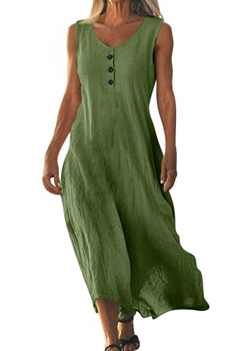Sommerkleid Damen Lang Midikleid A Linie Casual Tank Kleider Leicht Freizeitkleider Ärmellos Strandkleider Musselin Elegant Maxikleid (A Grün, XL) von Hormtaer