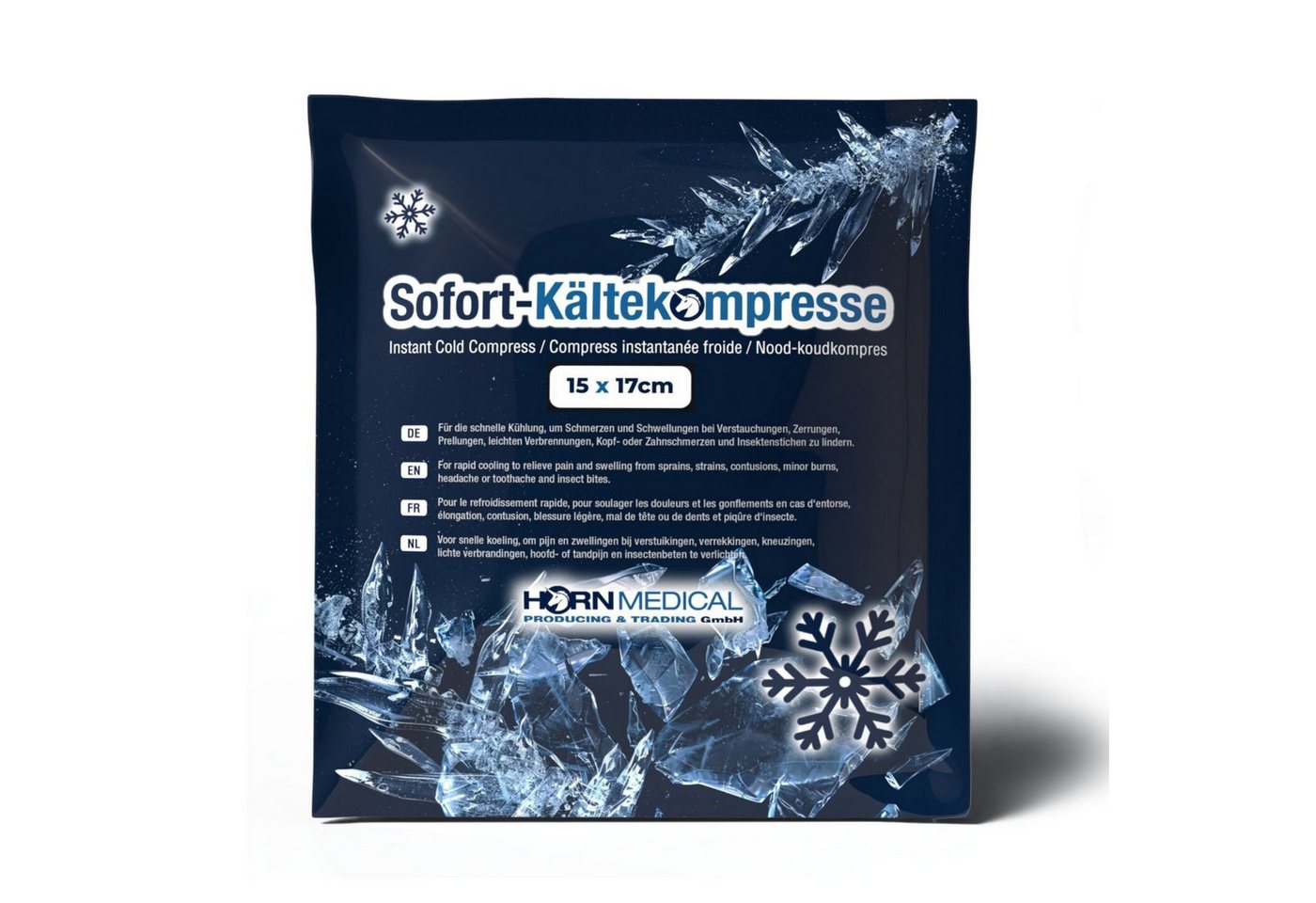 Horn Medical Kalt-Warm-Kompresse Horn Medical Sofort Kältekompresse 15 x 17cm, 1-tlg., direkt einsatzbereite 1. Hilfe Einmalkompressen auf Urea-Wasser-Basis von Horn Medical