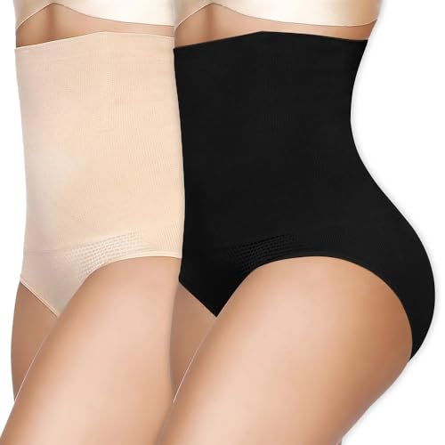2er-Pack Bauchweg Unterhose für Damen Miederhose Miederslips Hoher Taille Figurformende Bauchweg-Slips Nach der Geburt Po-Lifting-Slips Shapewear,Mehrfarbig,38-40 von Hornice