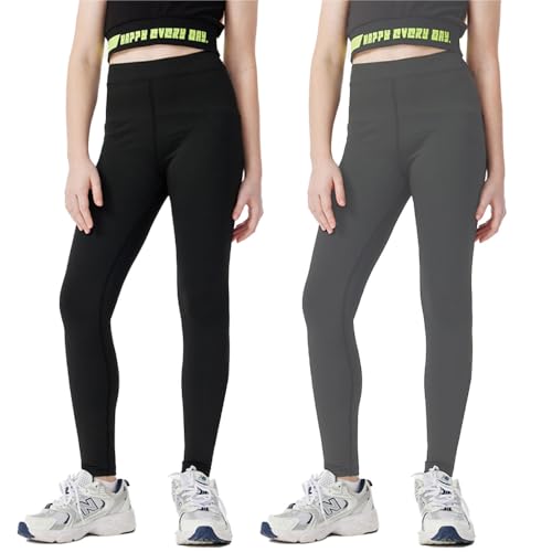2er Pack Mädchen Leggings Sport Jeggings Lang Fitness Yoga-Hose Hohe Taille Sporthosen Schule Tanzen Workout Freizeit,8-9 Jahren von Hornice