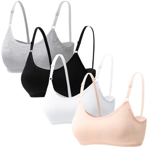 4er-Pack Mädchen-Sport-BHS Trainings-Tanktops mit Festen Polstern und Verstellbaren Trägern für Kinder von 10-18 Jahren von Hornice