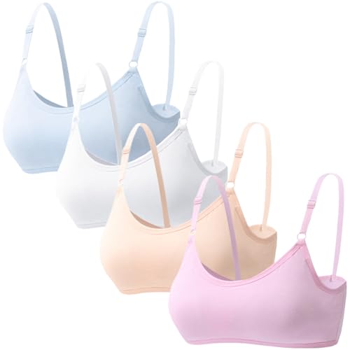 4er-Pack Mädchen-Sport-BHS Trainings-Tanktops mit Festen Polstern und Verstellbaren Trägern für Kinder von 10-18 Jahren von Hornice
