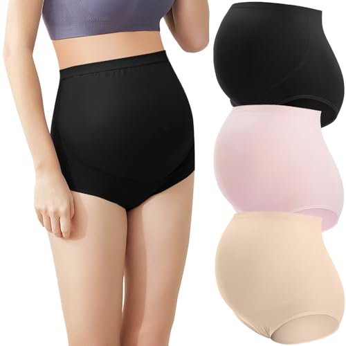 Hohe Taille Umstandspanties Modische Superkonkave Höschen mit Vollständiger Abdeckung Während der Schwangerschaft,3er-Pack (M-3XL) von Hornice