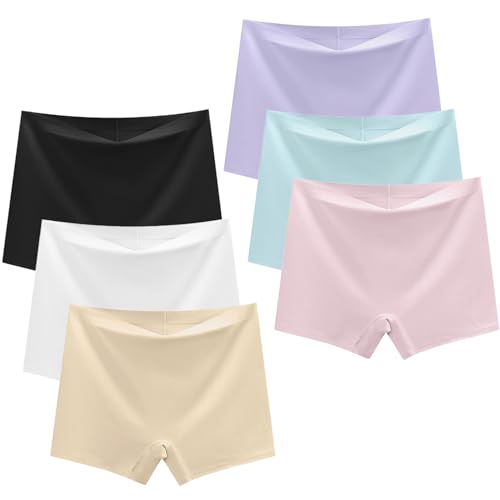 Hornice 6er-Pack Nahtlose Boxershorts für Mädchen Unsichtbare Unterwäsche mit Mittlerer Taille Sicherheitsunterwäsche Unterwäsche aus Eisseide,8-18 Jahre von Hornice