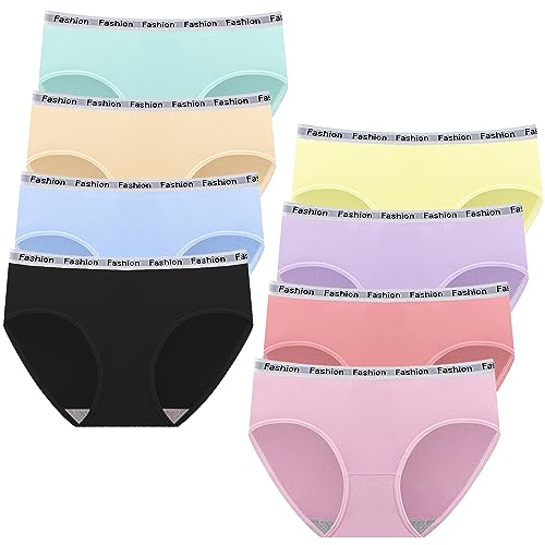 Hornice Mädchen-Slips Hochelastische Slips Nahtlose Slips Atmungsaktive Unterhosen mit Mittlerer Taille Unterwäsche Mode-Slips - 8er-Pack (Geeignet für 8–18 Jahre) von Hornice
