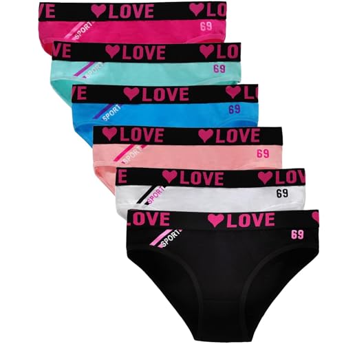 Hornice Mädchen Slips aus Baumwolle 6er Pack Teens Unterhosen Kinder Unterwäsche Logo Sportunterwäsche Pantys Sportgürtel Bikini für 8-18 Jahren von Hornice