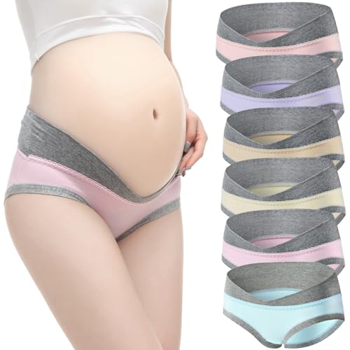 Hornice Unterhosen Unterwäsche für Schwangere V-foermigen Niedrige Taille Schwangerschaft Postpartum Slip Baumwolle Umstandsmode Damen Höschen Hipster,6 Pack,36-38 von Hornice