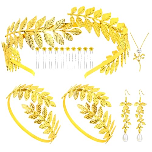 Horolam Griechische Göttin Kostüm Schmuck, Griechische Göttin Zubehör Set Mit Greek Gold Leaf Headband Goddess Crown Lorbeerkranz Haarreif Oberarmreif Für Frauen Für Karneval Party von Horolam