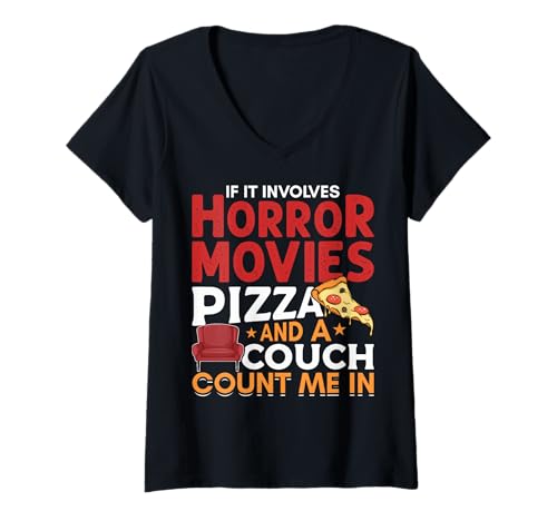 Damen Funny If It Involves Horrorfilme and Pizza Horror Fans T-Shirt mit V-Ausschnitt Damen Funny If It Involves Horrorfilme and Pizza Horror Fans T-Shirt mit V-Ausschnitt von Horror Fans Clothing