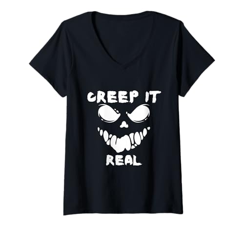 Damen Creep It Real Halloween-Design für gruselige Spaßliebhaber T-Shirt mit V-Ausschnitt Damen Creep It Real Halloween-Design für gruselige Spaßliebhaber T-Shirt mit V-Ausschnitt von Horror Fun for Halloween Fans
