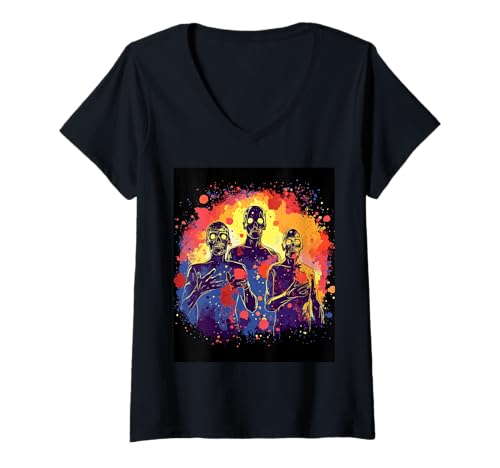 Damen Zombie Schädel Szene – Halloween Design Untote T-Shirt mit V-Ausschnitt Damen Zombie Schädel Szene – Halloween Design Untote T-Shirt mit V-Ausschnitt von Horror Monster Geschenk – Gruselige Jahreszeit