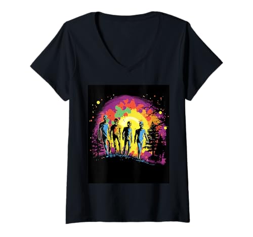 Damen Zombie Schädel Szene – Halloween Design Untote T-Shirt mit V-Ausschnitt Damen Zombie Schädel Szene – Halloween Design Untote T-Shirt mit V-Ausschnitt von Horror Monster Geschenk – Gruselige Jahreszeit