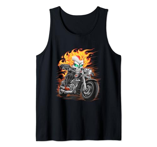 Motorradfahrer Totenkopf Biker Ghost Orange Flames Herren Damen Tank Top Motorradfahrer Totenkopf Biker Ghost Orange Flames Herren Damen Tank Top von Horror Motorcycle Race Biker Apparel