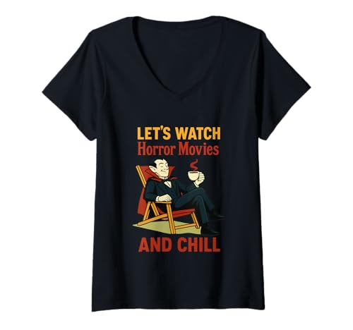 Damen Schauen wir Uns Horrorfilme an und chill Dracula T-Shirt mit V-Ausschnitt Damen Schauen wir Uns Horrorfilme an und chill Dracula T-Shirt mit V-Ausschnitt von Horror Movie Enthusiasts Chill Couch
