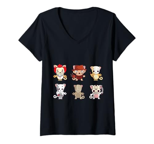 Damen Horrorfilme Katze Lustig Halloween T-Shirt mit V-Ausschnitt von Horror Movies Cat Funny Halloween
