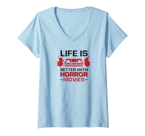 Damen Das Leben ist Besser mit Horrorfilmen Horrorfilm T-Shirt mit V-Ausschnitt Damen Das Leben ist Besser mit Horrorfilmen Horrorfilm T-Shirt mit V-Ausschnitt von Horror Movies Gift