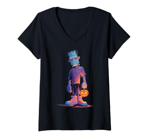 Damen Halloween Design mit gruseliger Stimmung T-Shirt mit V-Ausschnitt Damen Halloween Design mit gruseliger Stimmung T-Shirt mit V-Ausschnitt von Horror Nacht Kreationen