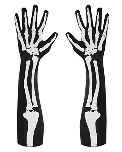 Horror-Shop Skelett Handschuhe Ellbogenlang - Schwarz/Weiß bedruckt von Horror-Shop
