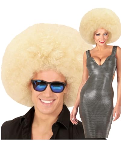 Riesige Afro Perücke Blond als Kostümzubehör für Karneval und Mottoparties von Horror-Shop