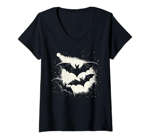 Damen Fledermäuse Vampire Halloween Goth Ästhetik T-Shirt mit V-Ausschnitt Damen Fledermäuse Vampire Halloween Goth Ästhetik T-Shirt mit V-Ausschnitt von Horror Vampire Bat Whimsgothic Halloween
