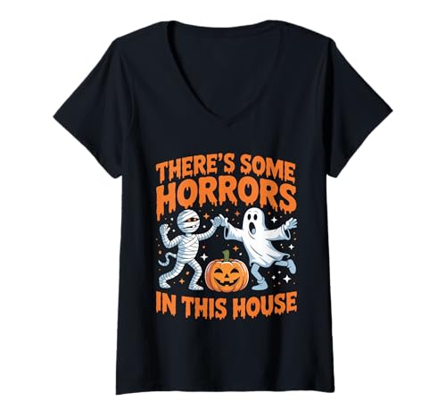 Damen Lustiger Geist Halloween-Schrecken In Diesem Haus T-Shirt mit V-Ausschnitt Damen Lustiger Geist Halloween-Schrecken In Diesem Haus T-Shirt mit V-Ausschnitt von Horrors In The House Haunts