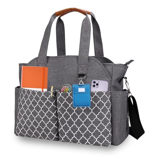 Horsande Lehrertasche Damen, Arbeitstasche Damen Büro, Lehrer Tasche Groß mit Laptopfach, Schultasche für Lehrerin, Arbeitstasche für die Schule, Grau von Horsande