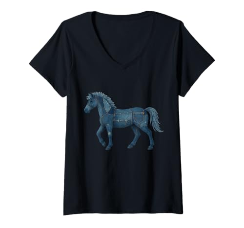 Damen Pferde-Denim T-Shirt mit V-Ausschnitt Damen Pferde-Denim T-Shirt mit V-Ausschnitt von Horse Denim Design