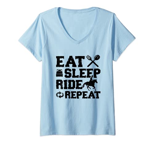 Damen Eat Sleep Ride Repeat Pferdesitzer Hufe Bauernhof T-Shirt mit V-Ausschnitt Damen Eat Sleep Ride Repeat Pferdesitzer Hufe Bauernhof T-Shirt mit V-Ausschnitt von Horse Equestrian Gift Idea Horse Owner Hooves Farm