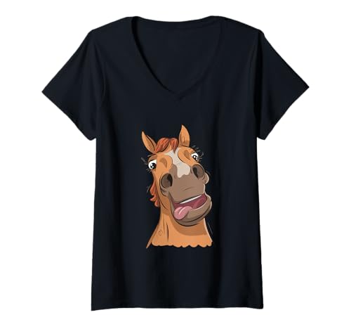 Damen Lustiges Pferdegesicht T-Shirt mit V-Ausschnitt Damen Lustiges Pferdegesicht T-Shirt mit V-Ausschnitt von Horse Face Co