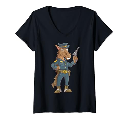 Damen Polizei Pferd T-Shirt mit V-Ausschnitt Damen Polizei Pferd T-Shirt mit V-Ausschnitt von Horse Fans