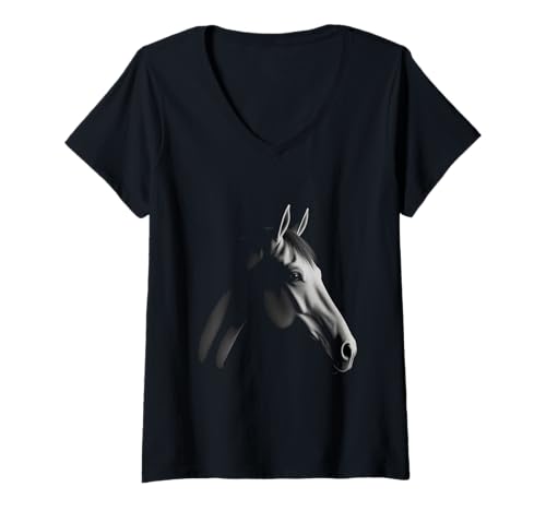 Damen Pferdekopf Wildtier Reiter Kunst T-Shirt mit V-Ausschnitt Damen Pferdekopf Wildtier Reiter Kunst T-Shirt mit V-Ausschnitt von Horse Fun Designs