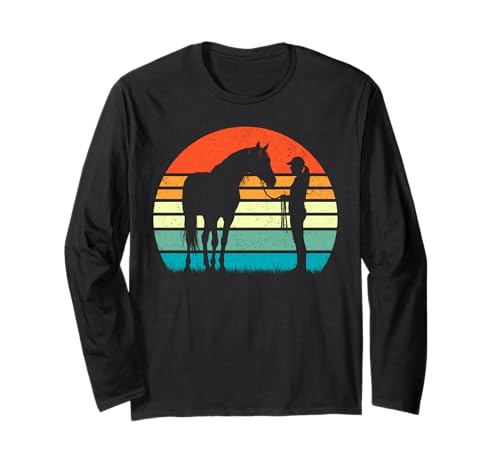 Pferd Mädchen Lustiges Pferd Reiten Retro Reiten Bauernhof Tier Langarmshirt von Horse Girls Tees