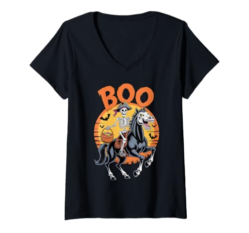 Damen Gruseliges Pferd Kostüm auf Boo-Pferd Halloween T-Shirt mit V-Ausschnitt Damen Gruseliges Pferd Kostüm auf Boo-Pferd Halloween T-Shirt mit V-Ausschnitt von Horse Halloween kids, women, men