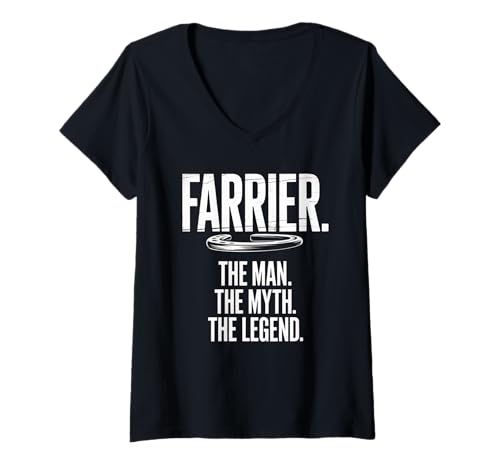 Damen Lustiger Spruch Farrier The Man The Myth The Legend Women Men T-Shirt mit V-Ausschnitt von Horse Humor Retro Blacksmith Farrier Life Joke Gag