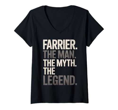 Damen Lustiger Spruch Farrier The Man The Myth The Legend Women Men T-Shirt mit V-Ausschnitt von Horse Humor Retro Blacksmith Farrier Life Joke Gag