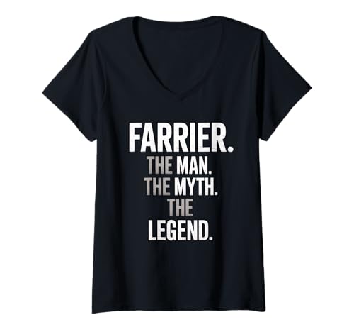 Damen Lustiger Spruch Farrier The Man The Myth The Legend Women Men T-Shirt mit V-Ausschnitt von Horse Humor Retro Blacksmith Farrier Life Joke Gag