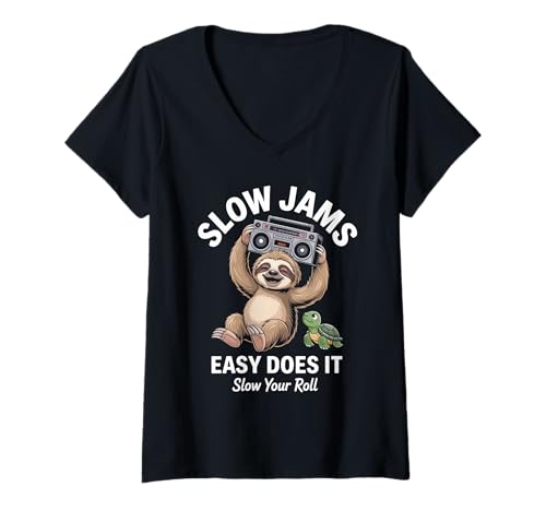 Damen Lustiger Spruch Slow Jams Easy Does It Chill Humor Women Men T-Shirt mit V-Ausschnitt von Horse Humor Retro Blacksmith Farrier Life Joke Gag