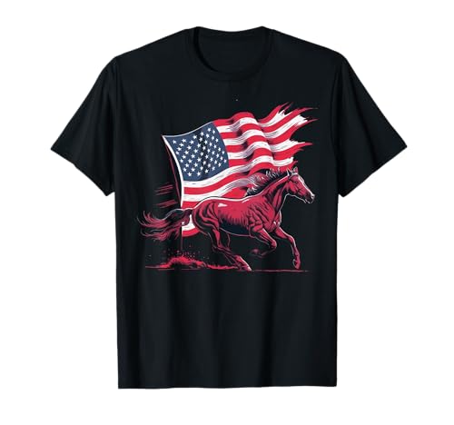 Patriotisches amerikanisches Pferd USA Männer Frauen 4. Juli T-Shirt von Horse Lover Cute Cool Usa Horse Raider Design