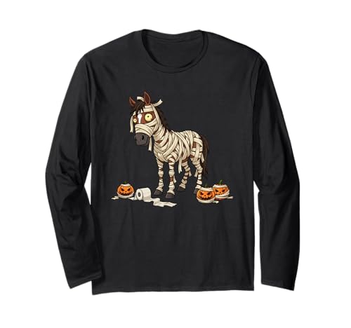 Lustiges Pferd Mama Kürbis Halloween Kinder Herren Damen Langarmshirt von Horse Lover Cute Halloween Outfits for Boy Girl