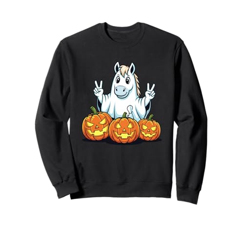 Lustiges Pferd Geist Kürbis Boo Halloween Kinder Herren Damen Sweatshirt von Horse Lover Halloween Ghost Pumpkin Outfits
