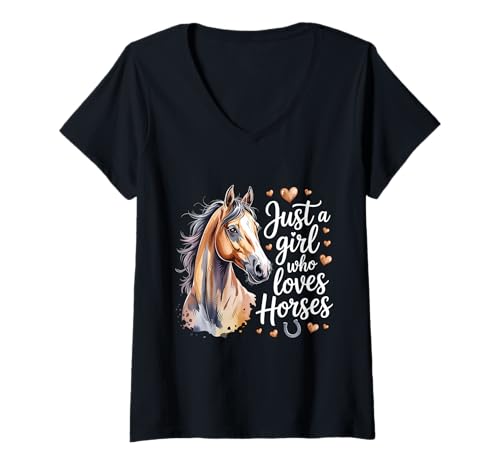 Damen Just A Girl Who Loves Horseback Riding T-Shirt mit V-Ausschnitt Damen Just A Girl Who Loves Horseback Riding T-Shirt mit V-Ausschnitt von Horse Lover Horseback Riding