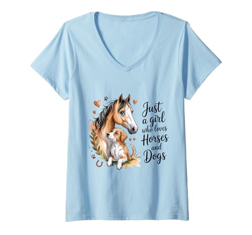 Damen Nur EIN Mädchen, das Pferde und Hunde liebt Reiten T-Shirt mit V-Ausschnitt Damen Nur EIN Mädchen, das Pferde und Hunde liebt Reiten T-Shirt mit V-Ausschnitt von Horse Lover Horseback Riding