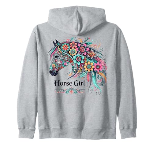 Boho Mädchen Pferd Shirt Reitsport Geburtstag Floral Cowgirl Kapuzenjacke von Horse Lover Tees NYC