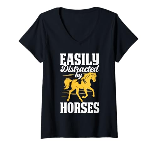 Damen Leicht abgelenkt durch Pferde Design T-Shirt mit V-Ausschnitt Damen Leicht abgelenkt durch Pferde Design T-Shirt mit V-Ausschnitt von Horse Lover's Delight
