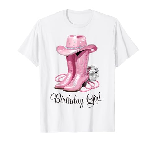 Süßes rosa Cowgirl Birthday Girl Kuh Mädchen Party Outfit Idee T-Shirt Süßes rosa Cowgirl Birthday Girl Kuh Mädchen Party Outfit Idee T-Shirt von Horse Loving Girls who Ride Western Horses Women