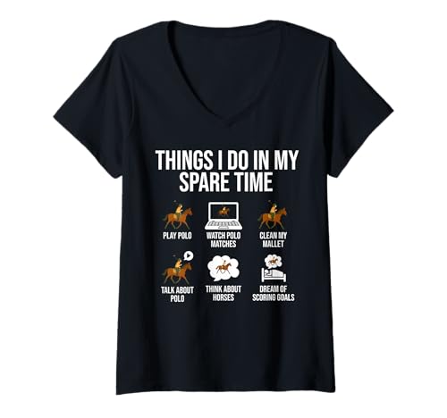 Damen Dinge, die ich in meiner Freizeit Mache Polo Horse Polospieler Reiten T-Shirt mit V-Ausschnitt von Horse Polo Gifts For Men Women