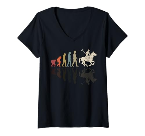 Damen Evolution Polo Pferd Polo Sportler Pferd Pferd T-Shirt mit V-Ausschnitt von Horse Polo Gifts For Men Women