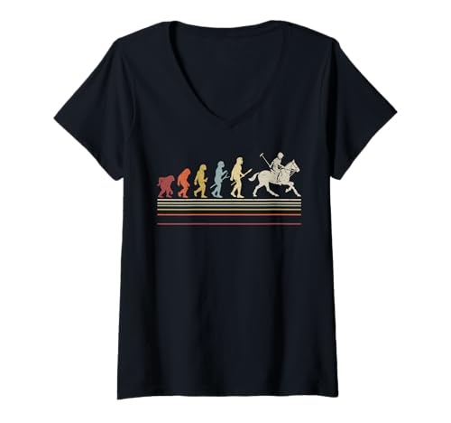 Damen Evolution Polo Pferd Retro Polo Athleten Reiten T-Shirt mit V-Ausschnitt von Horse Polo Gifts For Men Women